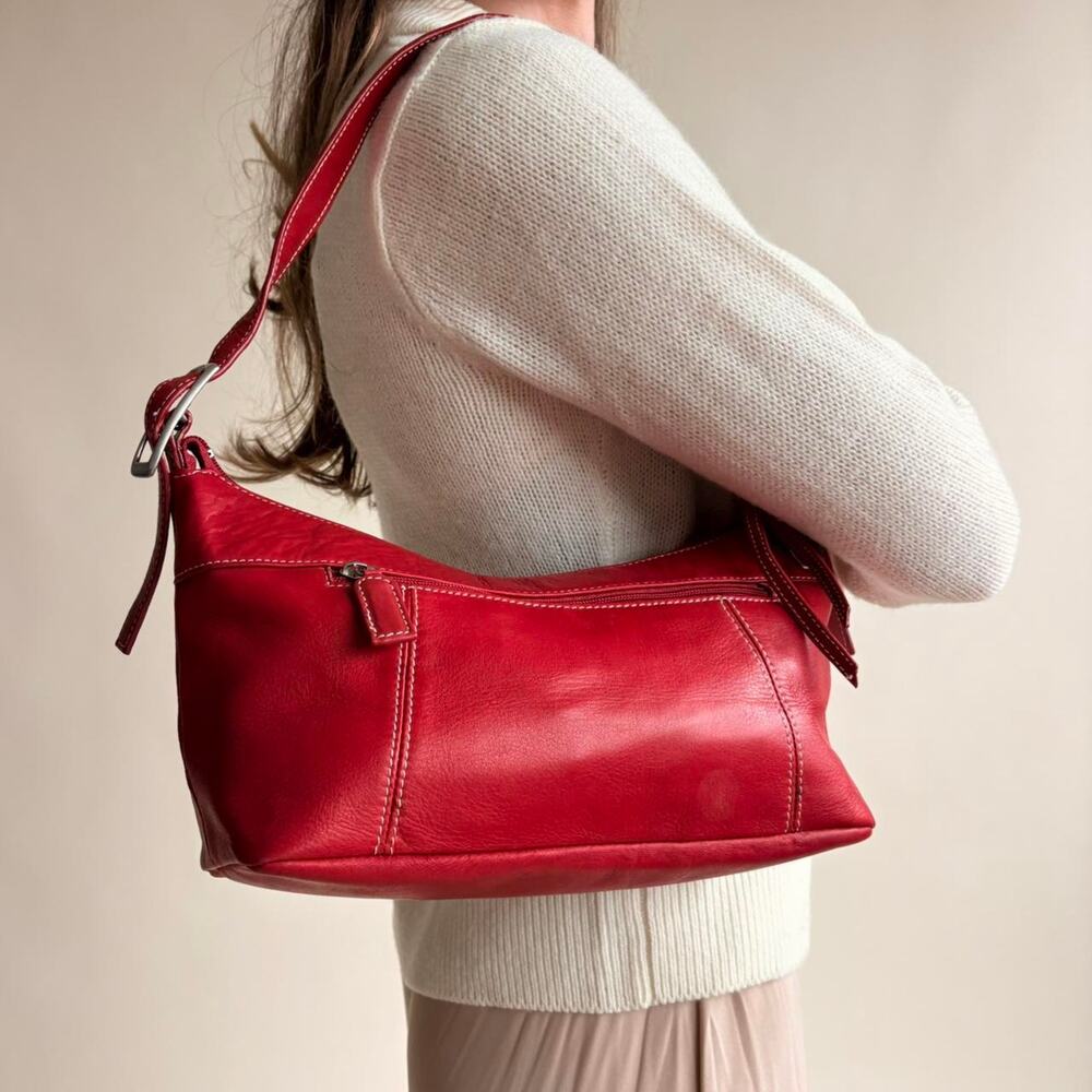 Tignanello Red Leather Hobo Shoulder Bag